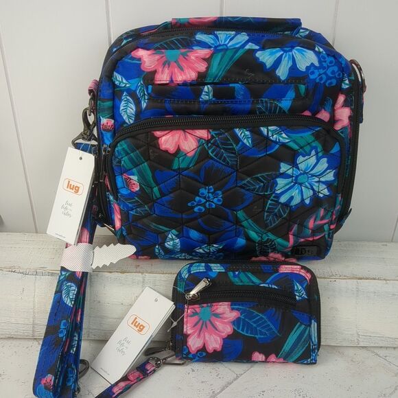 Lug Ranger Crossbody Bag & Rodeo Wallet Resort Black Tropical Flowers R&R Duo - Picture 1 of 16